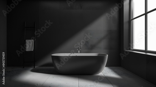 Black minimalist bathroom interior 3d rendering   Generative AI