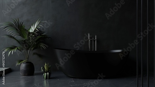 Black minimalist bathroom interior 3d rendering   Generative AI