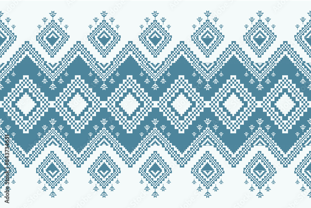 Fototapeta premium Geometric,thai pattern. seamless ,Traditional ethnic,thai pattern, fabric pattern for textiles,rugs, wallpaper, clothing, sarong, batik,wrap,embroidery,print, background,cover, illustration,blue