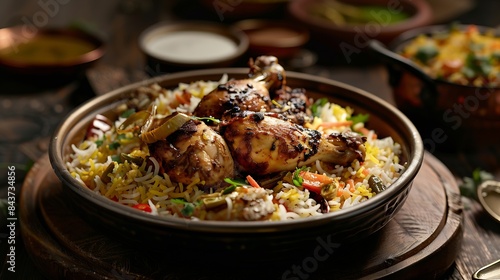 indian chicken biryani Spicy chicken biryani food photography : Generative AI