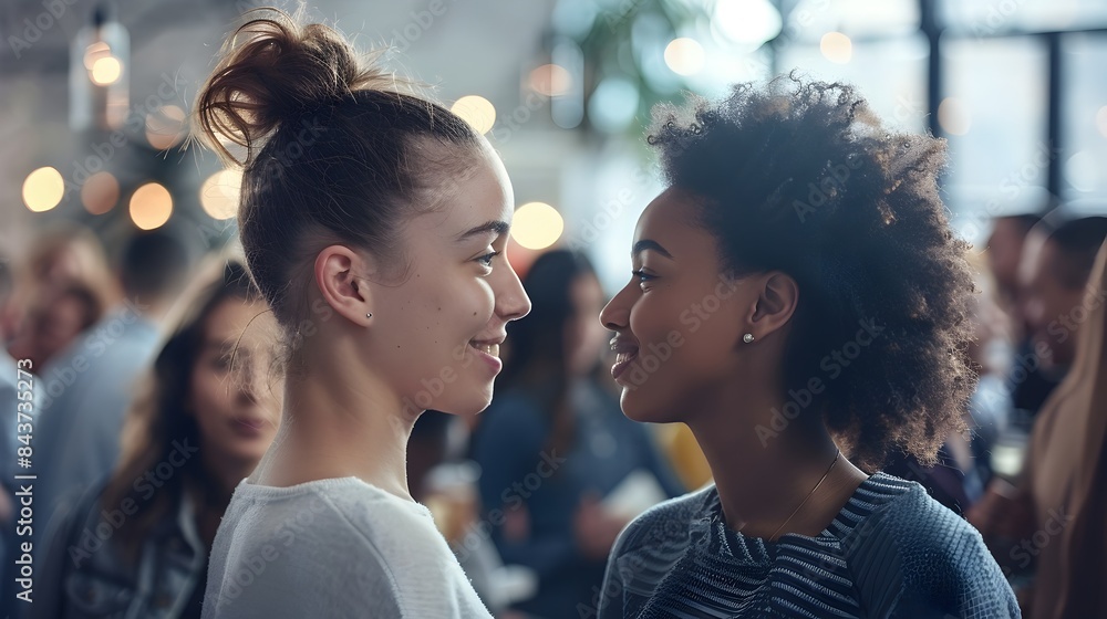 Fototapeta premium Meaningful Unspoken Bond of Human Connection Across a Crowded Room