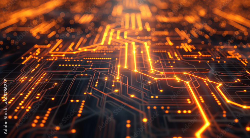 Abstract background with circuit board and glowing lights, creating an illuminated futuristic technology concept, Generative AI Abstract background with circuit board and glowing lights, creating an illuminated futuristic technology concept, Generative AI