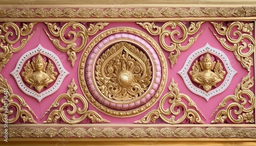 Elegant Traditions: Pink and Gold Thai Pattern Frame" © aazam