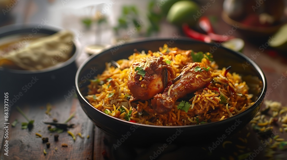indian chicken biryani Spicy chicken biryani food photography