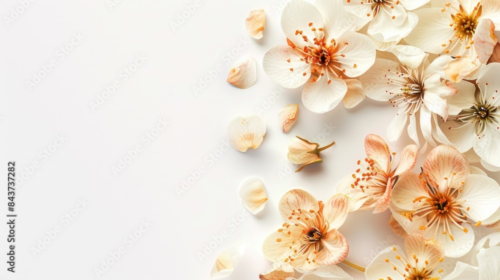 Stunning flower artwork on a white background, with generous space on the right side for text. Stunning flower artwork on a white background, with generous space on the right side for text.