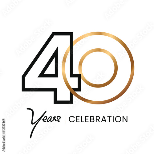 40 years Celebration minimalist line Gold logo abstract Design. Anniversary luxury style. Vector number for icon, label, insigna, seal, tag, sign, seal, symbol, badge, stamp, sticker, emblem, etc.	