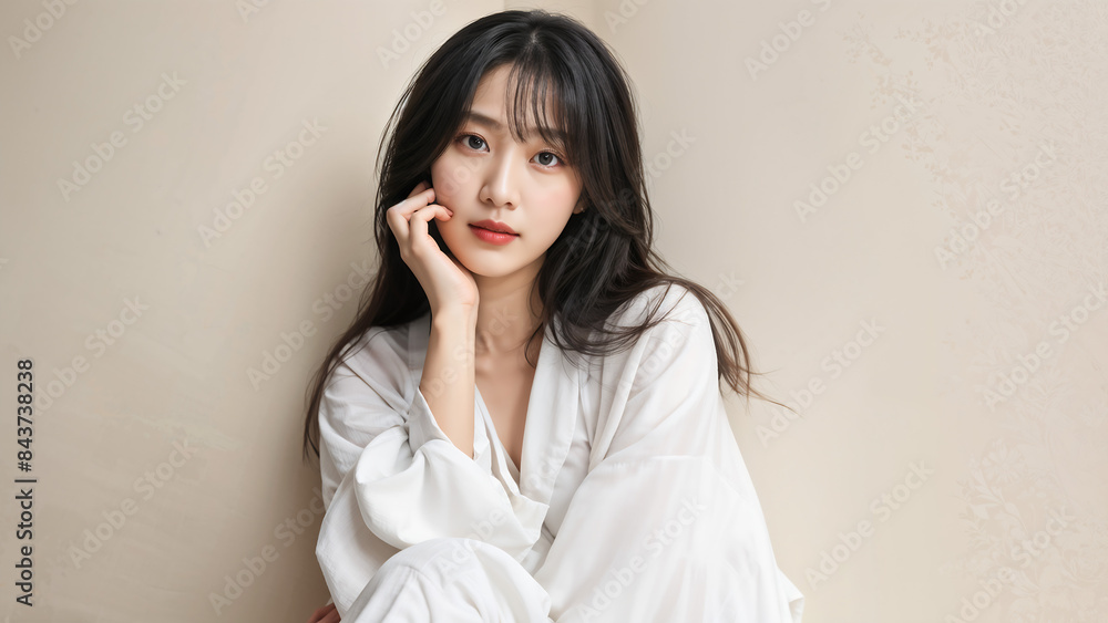 Beautiful Asian and Japanese women in white shirts, fashion, beauty, medical concept Beautiful Asian and Japanese women in white shirts, fashion, beauty, medical concept