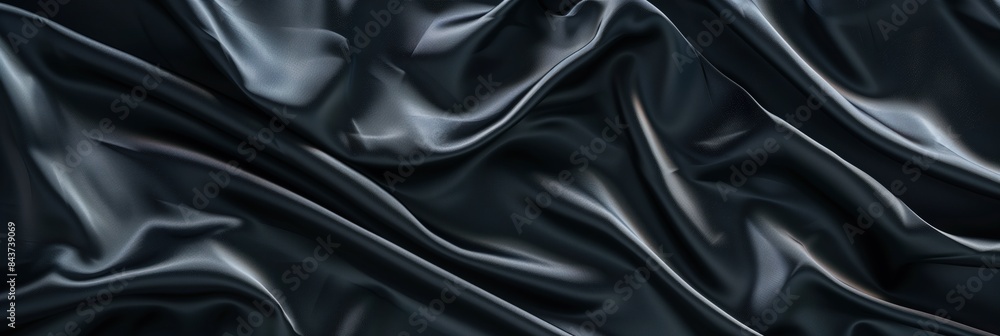 Luxurious Black Satin Fabric with Smooth Flowing Folds and Subtle Blue Highlights in Soft Lighting Luxurious Black Satin Fabric with Smooth Flowing Folds and Subtle Blue Highlights in Soft Lighting