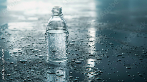 Refreshing Hydration: Water Bottle with Glistening Droplets