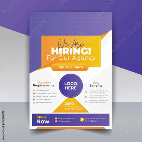 We are hiring  job vacancy Flyer design. Hiring employee join for corporate poster or leaflet, editable printing vector layout a4 size, modern flier template