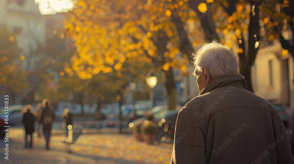 Elderly man separated from surroundings Elderly man separated from surroundings