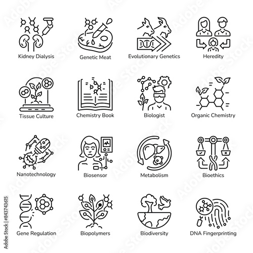Collection of Bioengineering Linear Icons 

