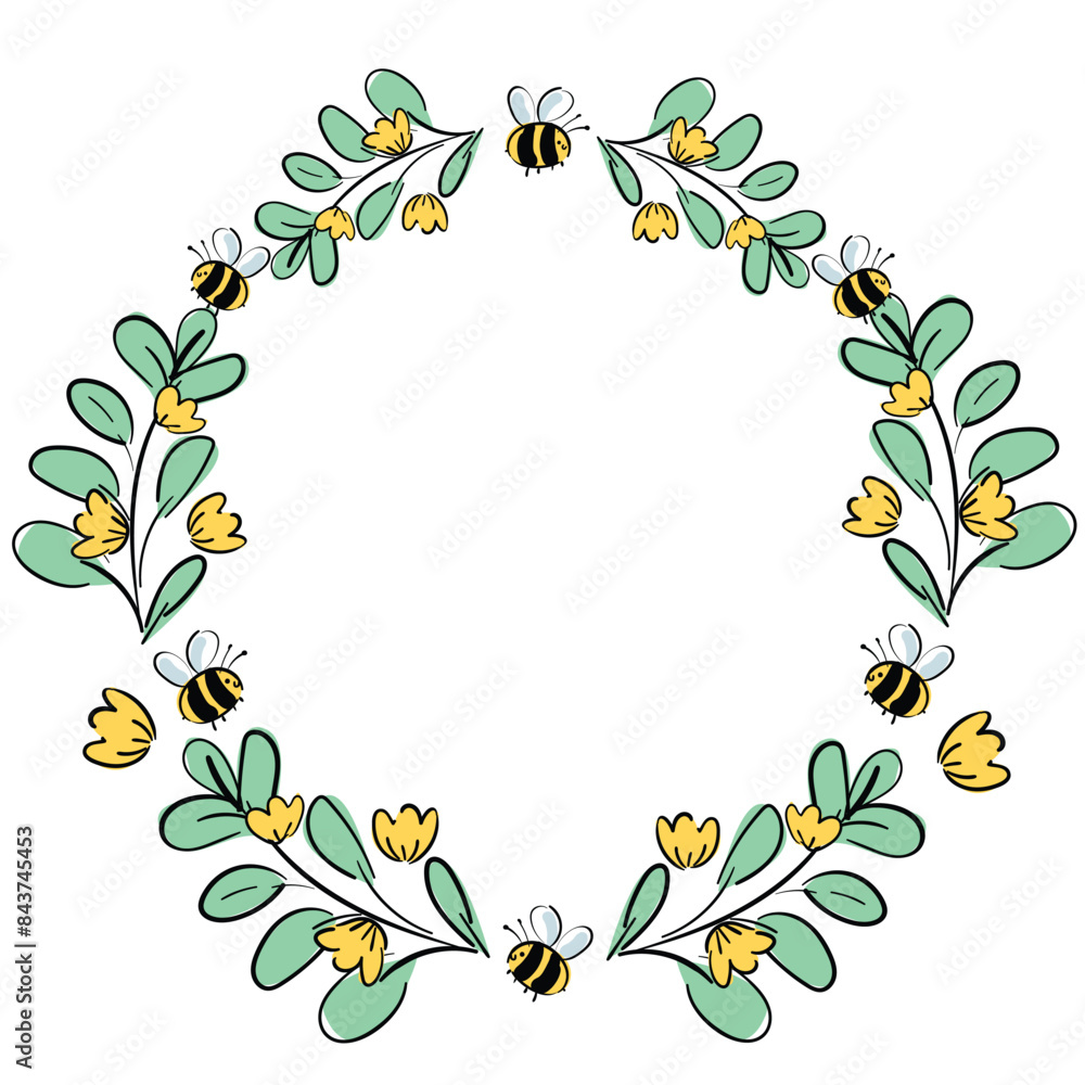 Fototapeta premium Hand Drawn Floral Frame, vector flowers and leaves, design templates.