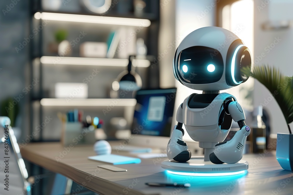 futuristic workspace with AI virtual assist