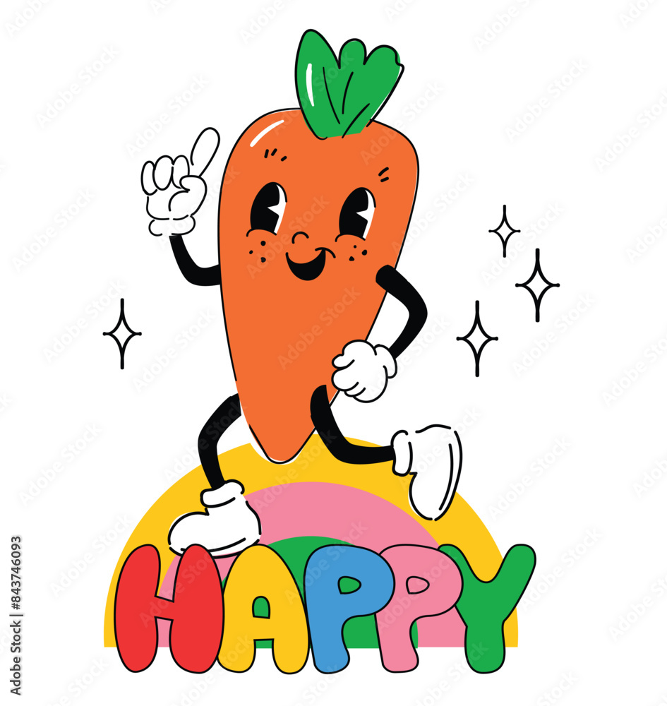 Trend Print Carrot Vector. Abstract cartoon Comic carrot facial expression arms and legs, rubber hose style art illustration Trend Print Carrot Vector. Abstract cartoon Comic carrot facial expression arms and legs, rubber hose style art illustration