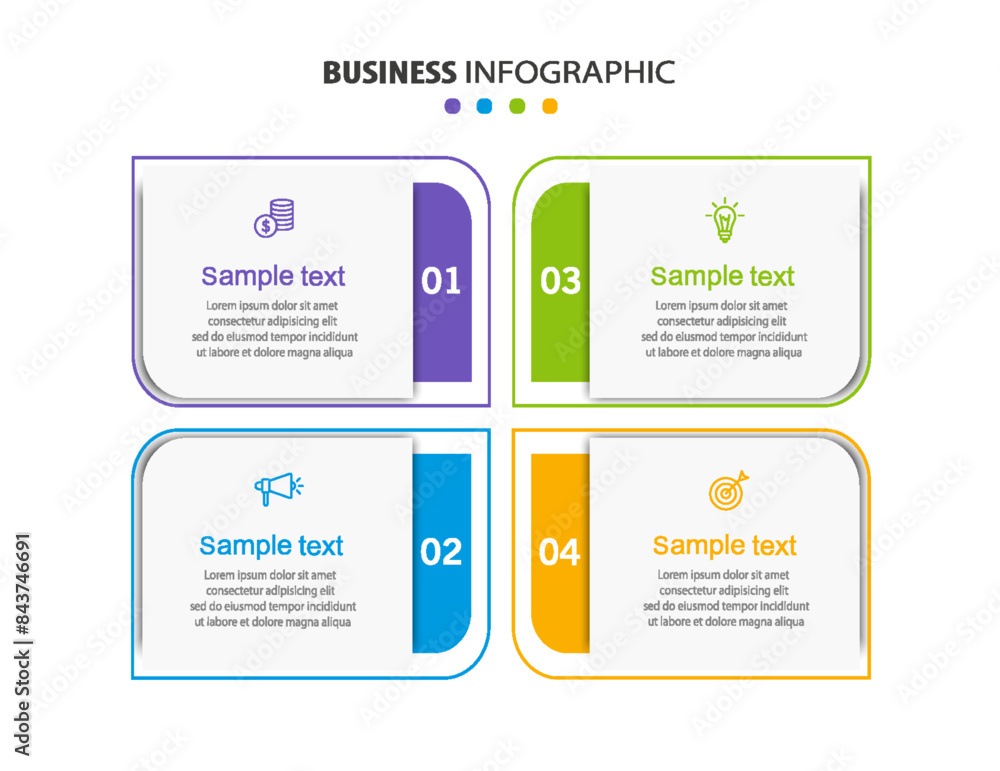 Business infographic design template with 4 options, steps or processes. Can be used for workflow layout, diagram, annual report, web design Business infographic design template with 4 options, steps or processes. Can be used for workflow layout, diagram, annual report, web design