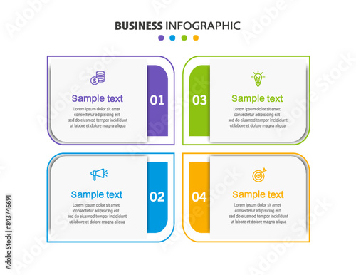 Business infographic design template with 4 options, steps or processes. Can be used for workflow layout, diagram, annual report, web design	
