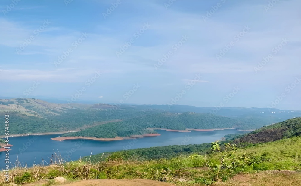 View of nature with river and valley View of nature with river and valley