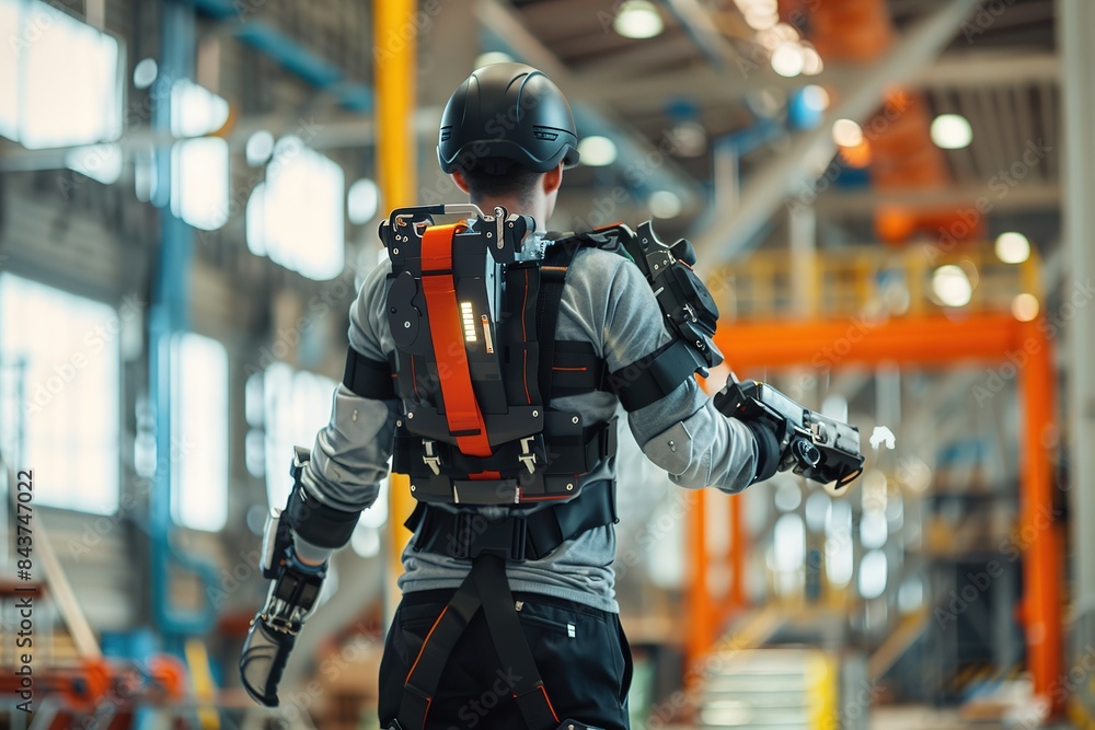 Obraz premium robotic exoskeleton assisting a worker