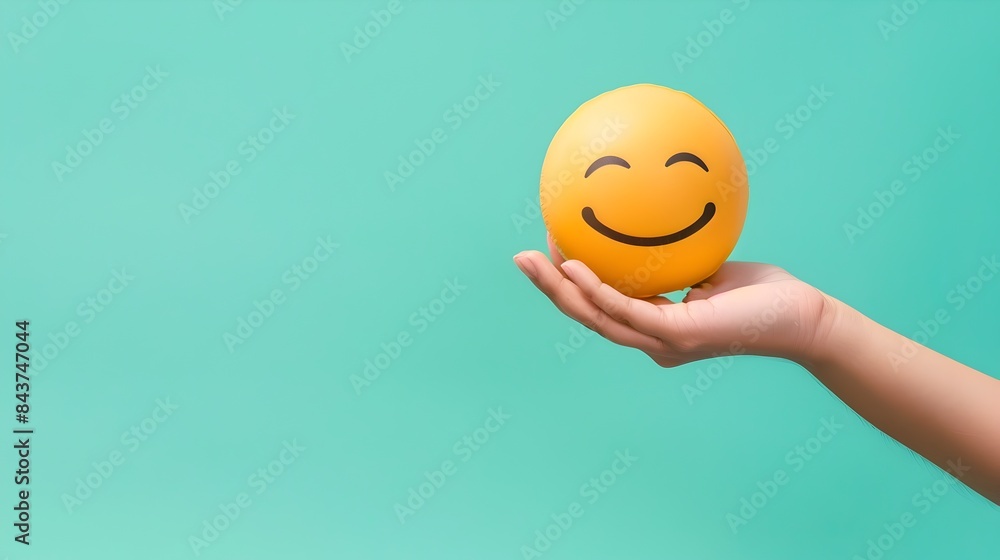 The Power of a Positive Mindset Captured in a Bright and Uplifting Gesture of a Hand Holding a Happy Emoji Symbol Conveying Emotions of Joy The Power of a Positive Mindset Captured in a Bright and Uplifting Gesture of a Hand Holding a Happy Emoji Symbol Conveying Emotions of Joy