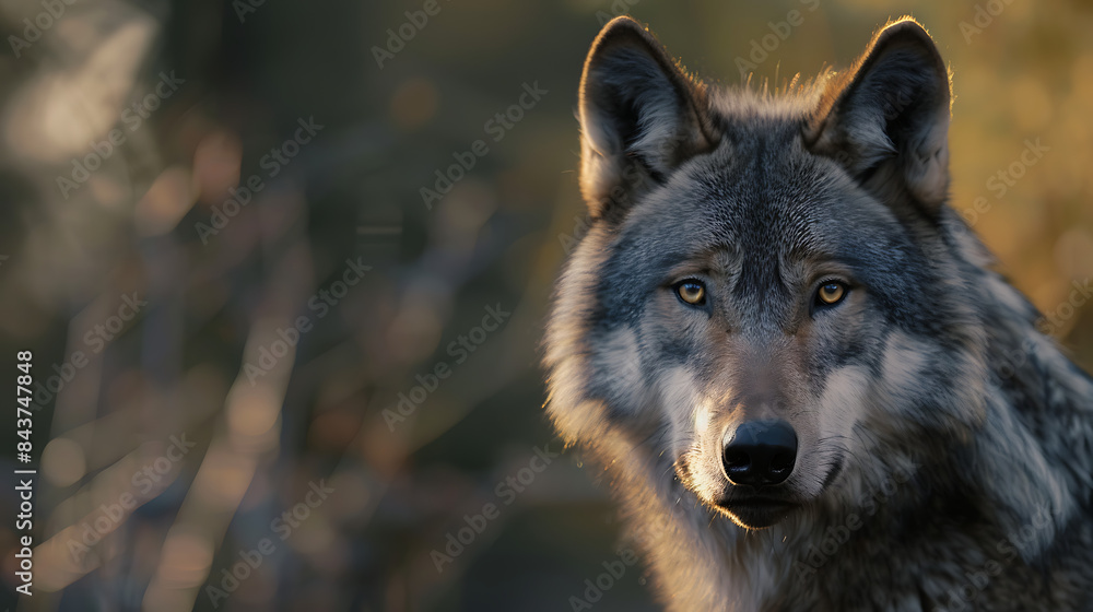 Obraz premium Cinematic Hyper-Realistic Portrait of a Wild Wolf in Natural Habitat