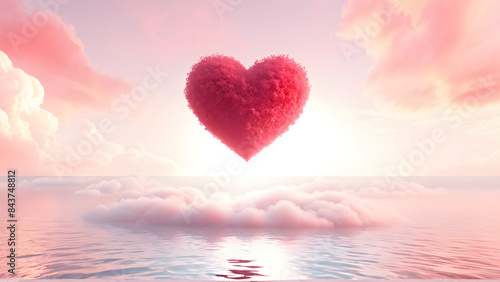Pink sky and heart love and valentine's day concept