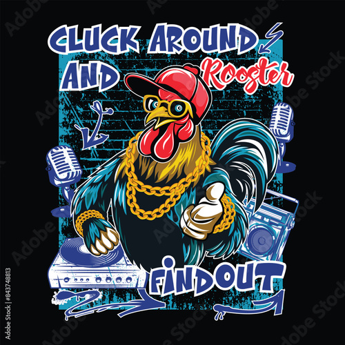 Vibrant Urban T-shirt Featuring Hip-Hop Chicken