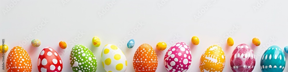 Web banner. Vector illustration of Easter eggs with various colors and pattern designs.
