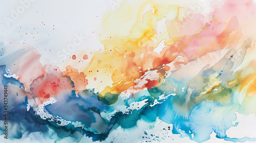 Abstract Multicolored Watercolor Painting on White Background photo