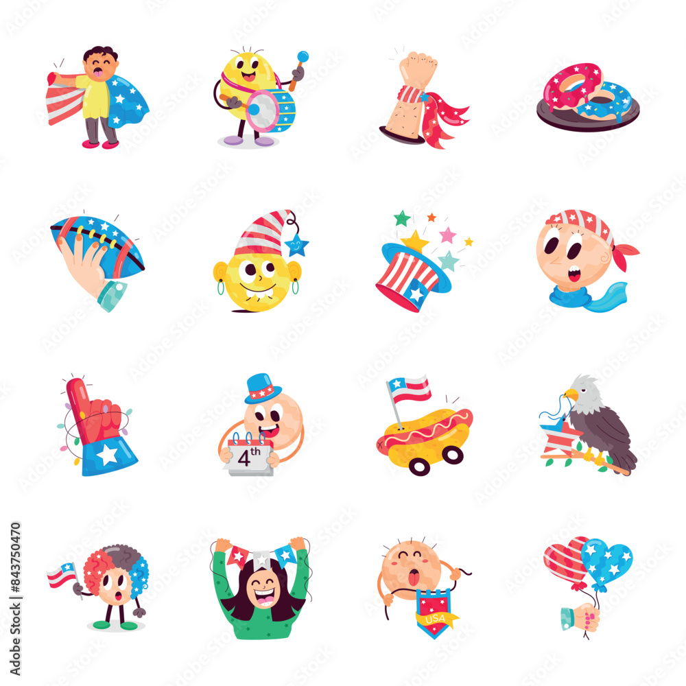 Collection of American Independence Day Flat Stickers
Collection of American Independence Day Flat Stickers