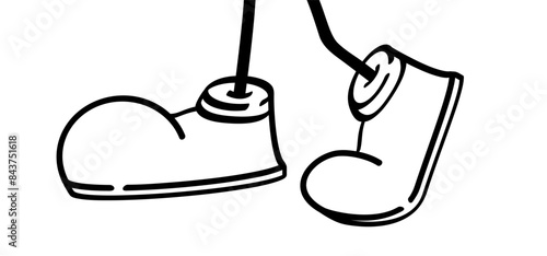 Happy groovy stickman or stick figures man. Comics types, cartoon mascot boot, shoe, foot and arm positions. Arms, hand, legs and boots clipart expressions. Human, animation character body parts.