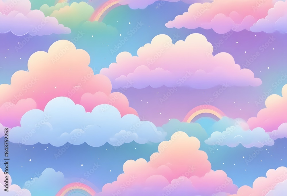 Holographic fantasy modern rainbow background with clouds and stars. Pastel color sky. Magical landscape, abstract fabulous pattern. Cute candy wallpaper Holographic fantasy modern rainbow background with clouds and stars. Pastel color sky. Magical landscape, abstract fabulous pattern. Cute candy wallpaper