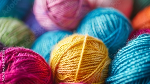 A close-up of colorful yarn balls, showcasing a variety of textures and hues.