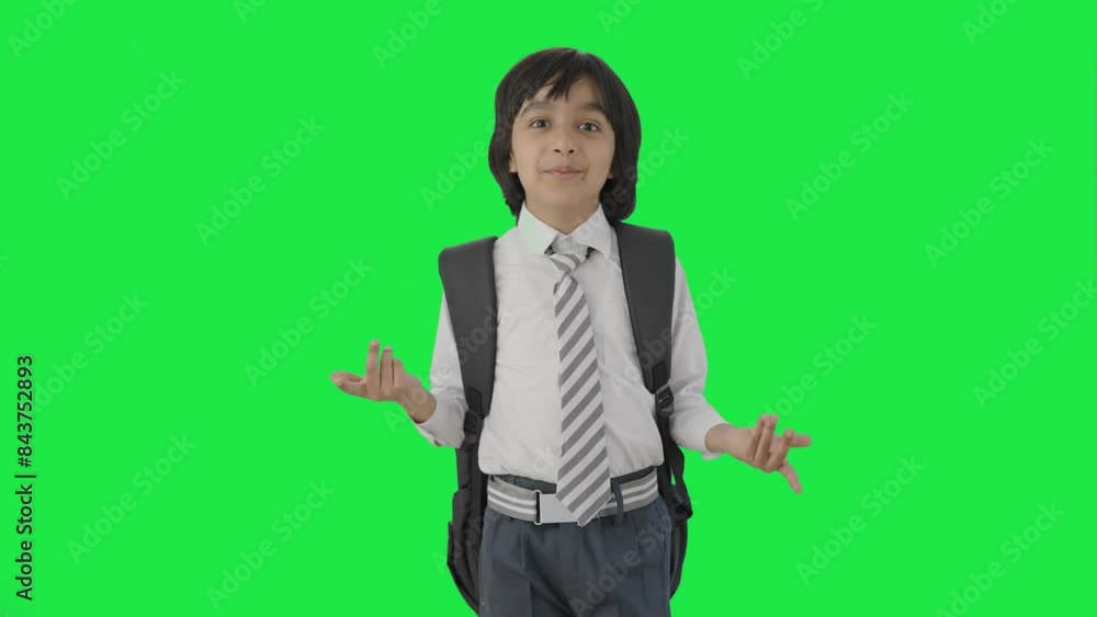 Happy Indian school boy talking to the camera Green screen Happy Indian school boy talking to the camera Green screen