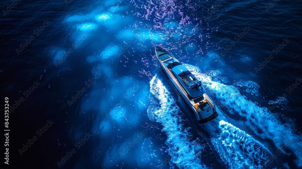 Aerial view of luxury yacht in sea water. Aerial view of luxury yacht in sea water.