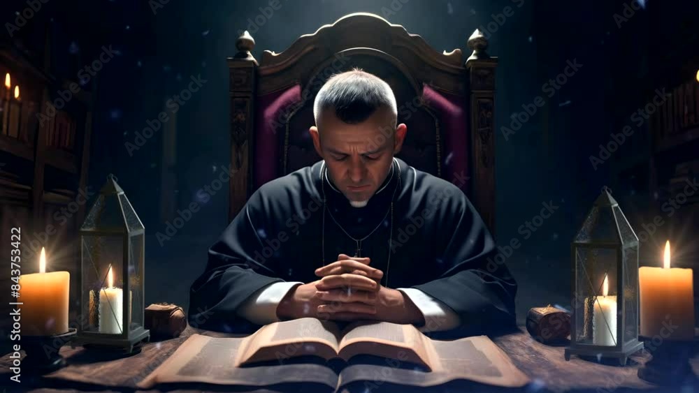 priest praying 4k time-lapse virtual video animation that loops smoothly priest praying 4k time-lapse virtual video animation that loops smoothly
