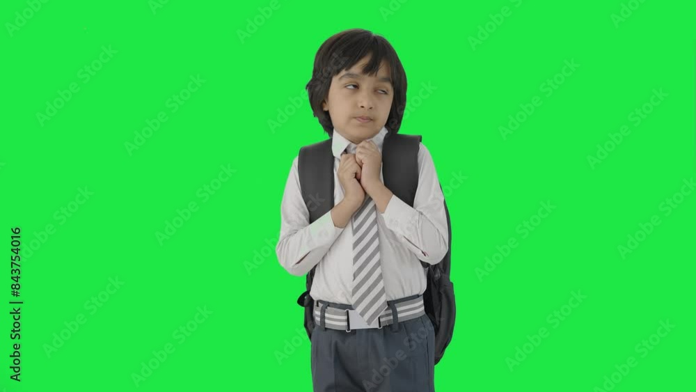 Scared Indian school boy scared by something Green screen Scared Indian school boy scared by something Green screen