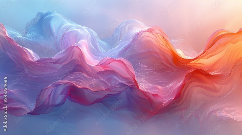 Obraz premium A digital artwork of silky fabric waves with a gradient of vibrant colors