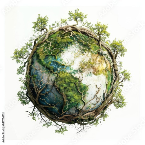 An illustration of a planet with a green landscape, representing the beauty of nature