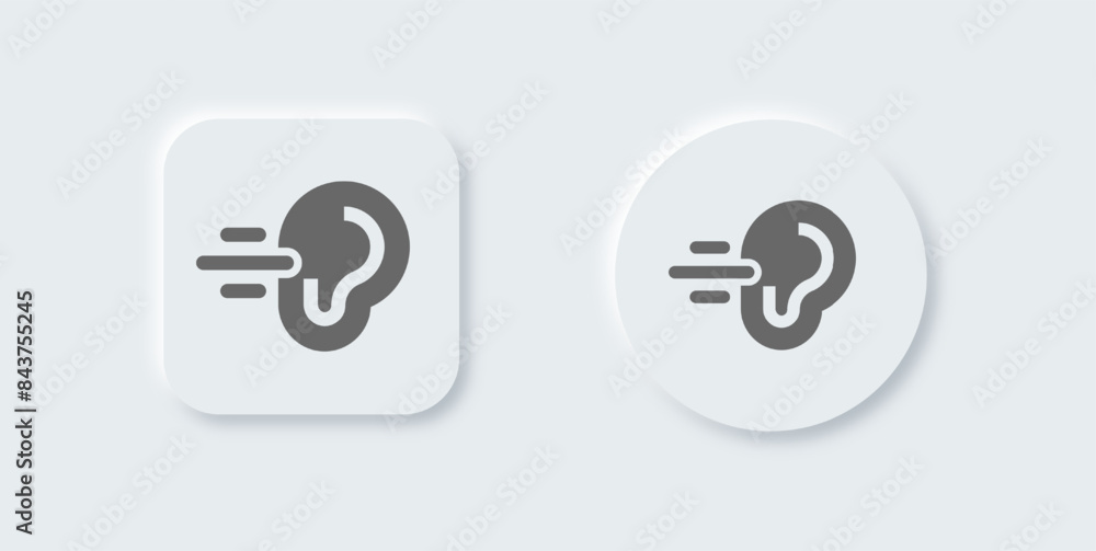 Hearing solid icon in neomorphic design style. Noice signs vector illustration. Hearing solid icon in neomorphic design style. Noice signs vector illustration.