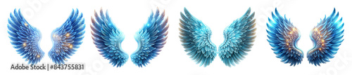 Collection of Bioluminescent Angel Wings Illustrations in Vibrant Blue Hues © Cheeta-illustrations