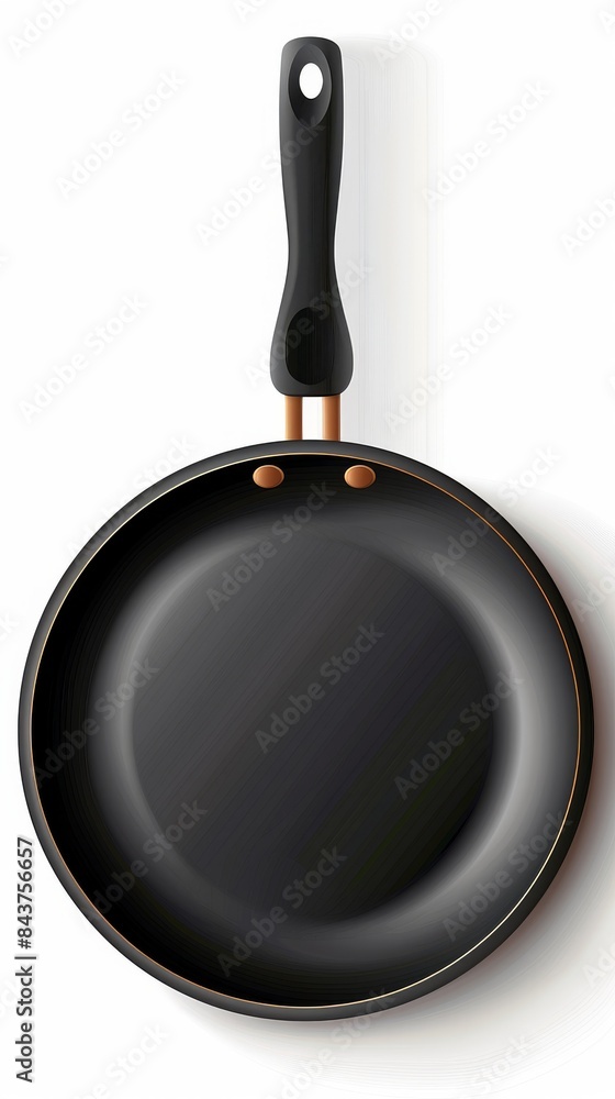 Black Frying Pan With Black Handle Isolated on White Background Black Frying Pan With Black Handle Isolated on White Background