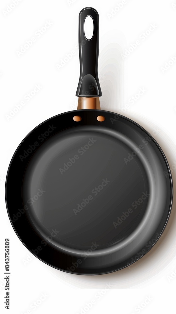 Black Frying Pan With Black Handle Isolated on White Background
