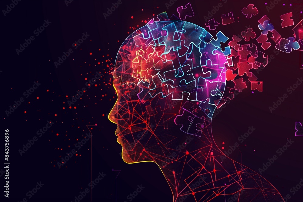 Human mind puzzle Cognitive psychology concept. psychotherapy symbol Mental health exploration Human head profile and jigsaw puzzle, cognitive psychology or psychotherapy concept. Dark Background. Human mind puzzle Cognitive psychology concept. psychotherapy symbol Mental health exploration Human head profile and jigsaw puzzle, cognitive psychology or psychotherapy concept. Dark Background.