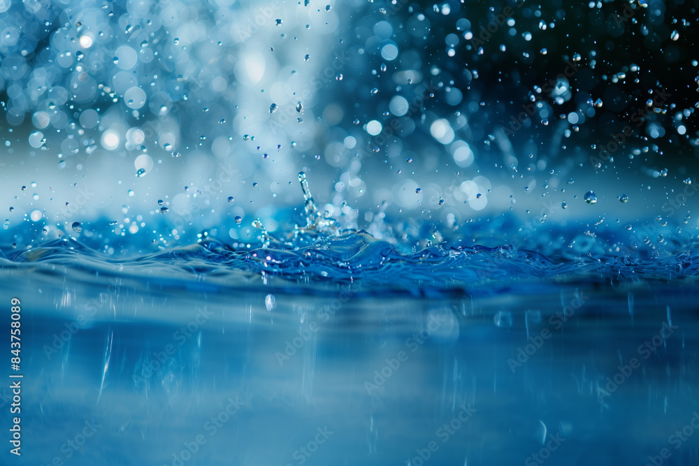 Captivating image of water drops frozen in motion with a bokeh light effect in the background, evoking a sense of freshness and purity Captivating image of water drops frozen in motion with a bokeh light effect in the background, evoking a sense of freshness and purity