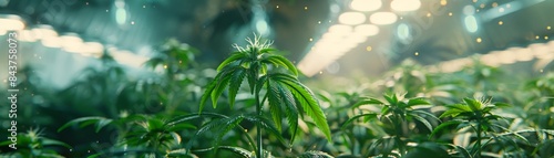Lush green plants cannabis growing in a field with a soft, dreamy glow.