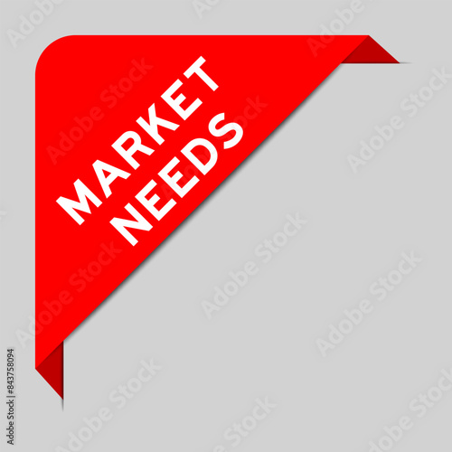 Red color of corner label banner with word market needs on gray background