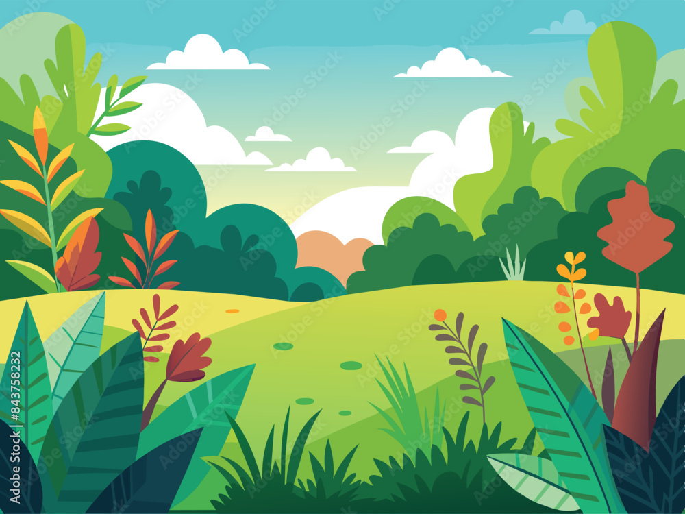 Fototapeta premium colorful page with large plants and leaves