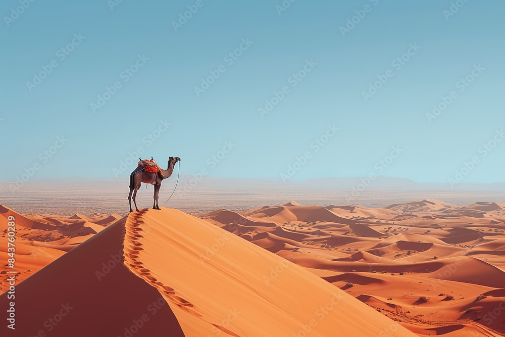 Embark on a visual adventure as a caravan of camels traverses the expansive desert landscape, with vast stretches of sand and distant dunes creating a mesmerizing scene of ancient nomadic travel Embark on a visual adventure as a caravan of camels traverses the expansive desert landscape, with vast stretches of sand and distant dunes creating a mesmerizing scene of ancient nomadic travel