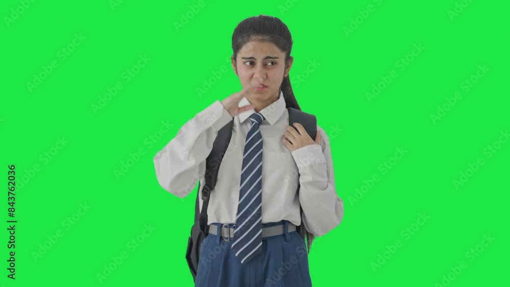 Indian school girl disgusted by bad smell Green screen Indian school girl disgusted by bad smell Green screen